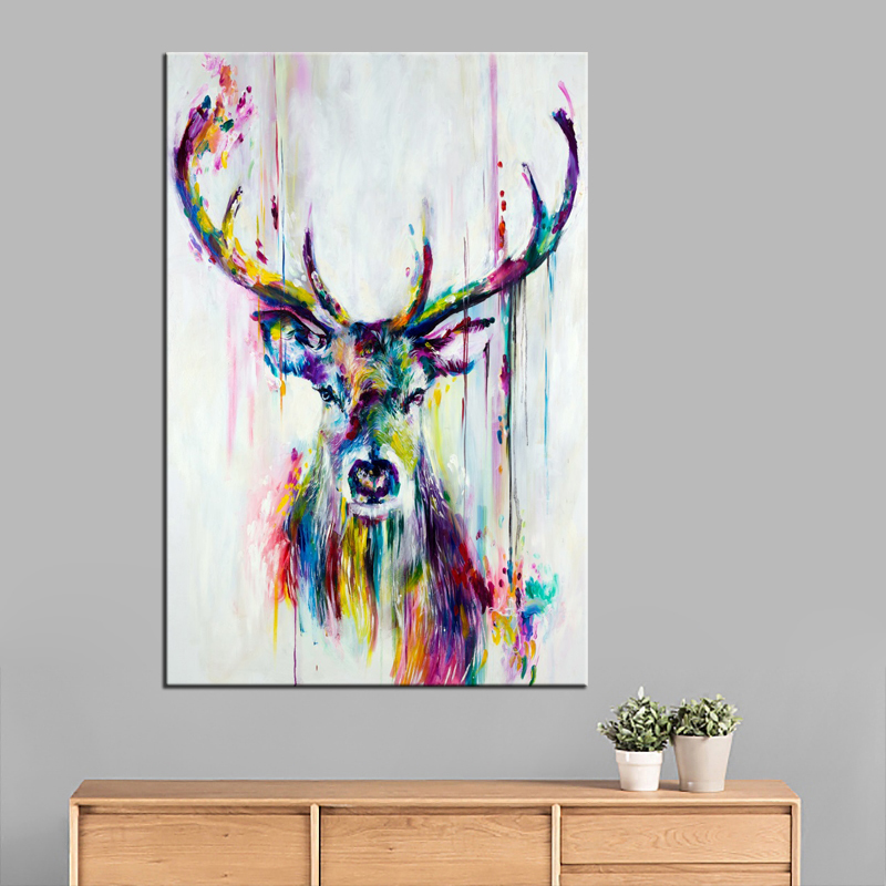Animal Poster Abstract Print Watercolor Deer Head Stag Wall Art Canvas Painting Home Living Room Ship - 3