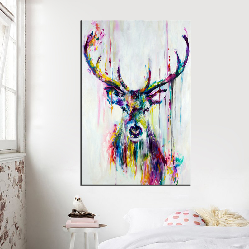 Animal Poster Abstract Print Watercolor Deer Head Stag Wall Art Canvas Painting Home Living Room Ship - 4