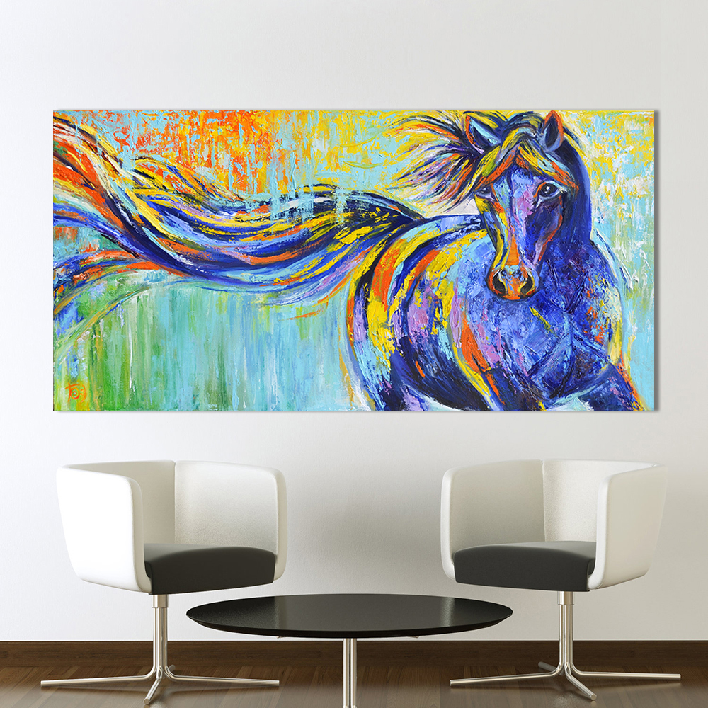Hdartisan Wall Art Canvas Animal Painting Colorful Running Horse Picture Home Living Room No Frame Qk2375 - 4