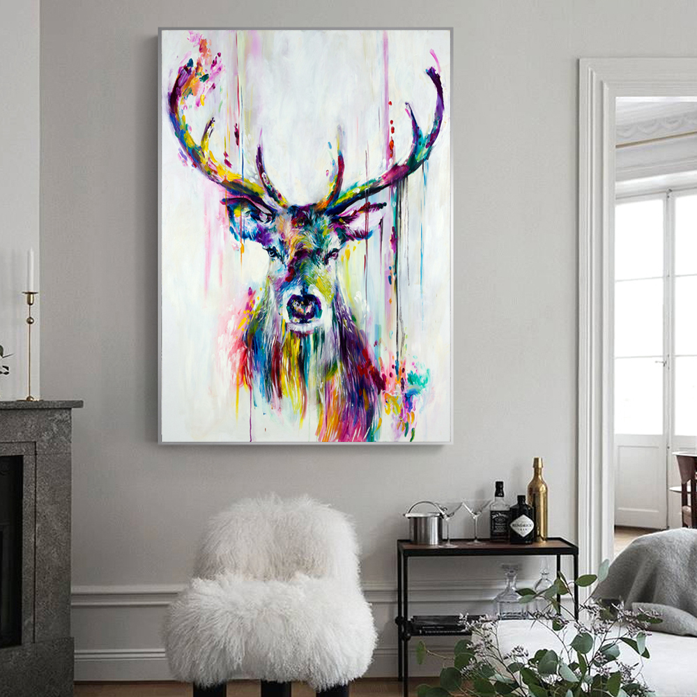 Watercolor Animals Pop Wall Art Canvas Prints Posters Abstract Deer Modern Decorative Picture Living Room - 2