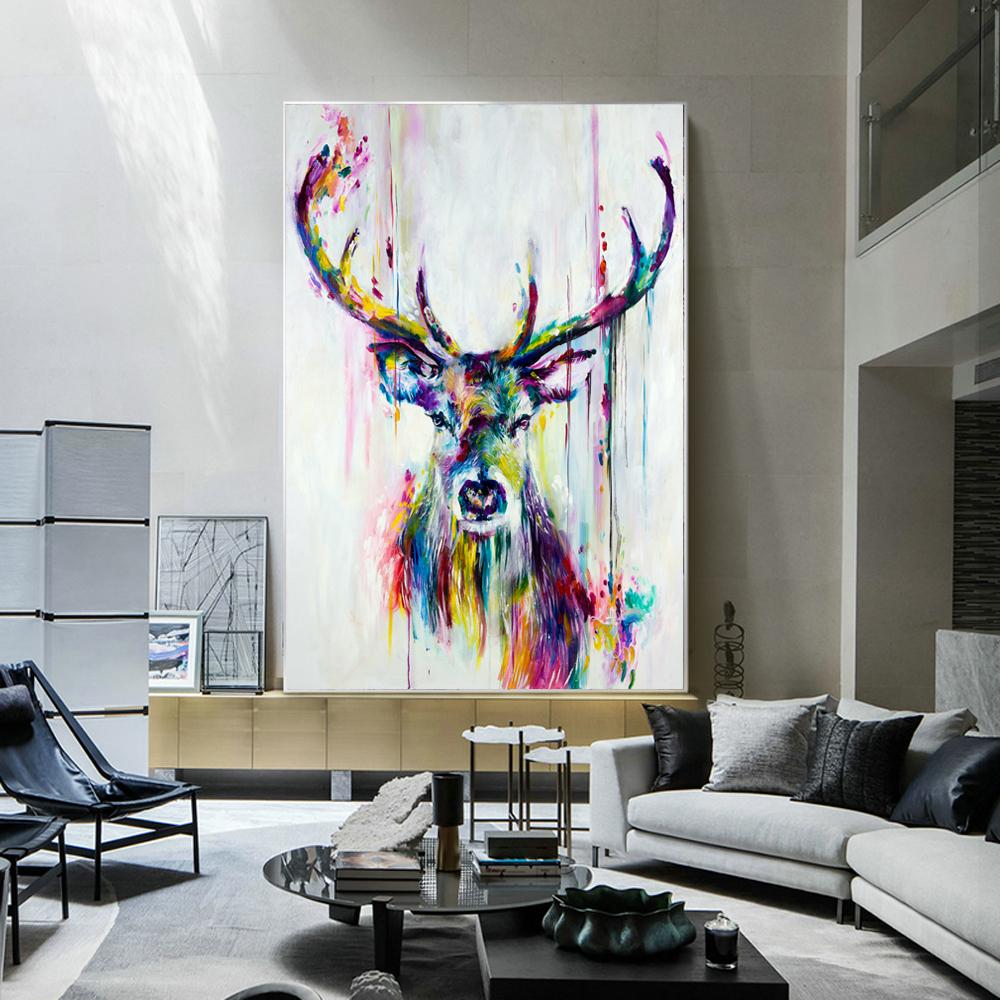 Watercolor Animals Pop Wall Art Canvas Prints Posters Abstract Deer Modern Decorative Picture Living Room - 4