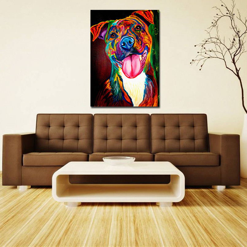 Colorful Dog Oil Painting Canvas Picture Coloring By Number Drawing Craft Living Room Paintings - 3