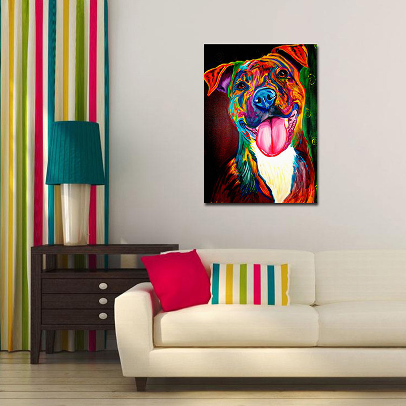 Colorful Dog Oil Painting Canvas Picture Coloring By Number Drawing Craft Living Room Paintings - 4