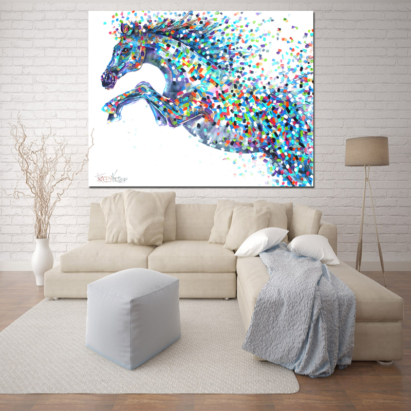 Reliabli Canvas Painting Animal Art Abstract Colorful Horse Running Picture Wall Prints Decorative Living Room - 3
