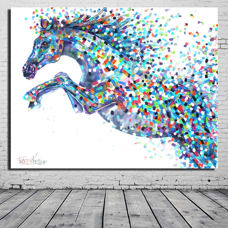 Reliabli Canvas Painting Animal Art Abstract Colorful Horse Running Picture Wall Prints Decorative Living Room - 4
