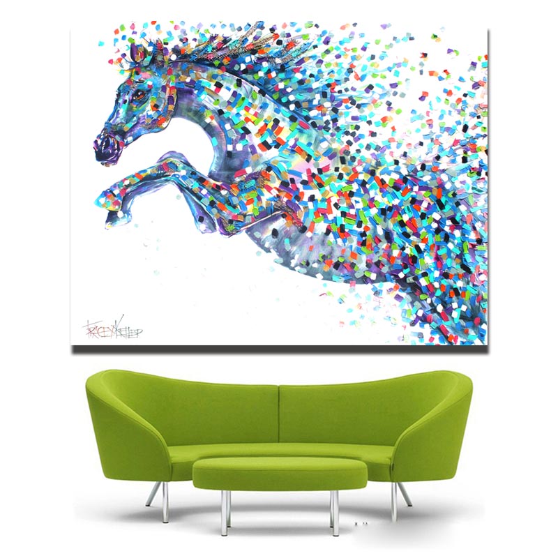 Reliabli Canvas Painting Animal Art Abstract Colorful Horse Running Picture Wall Prints Decorative Living Room - 5