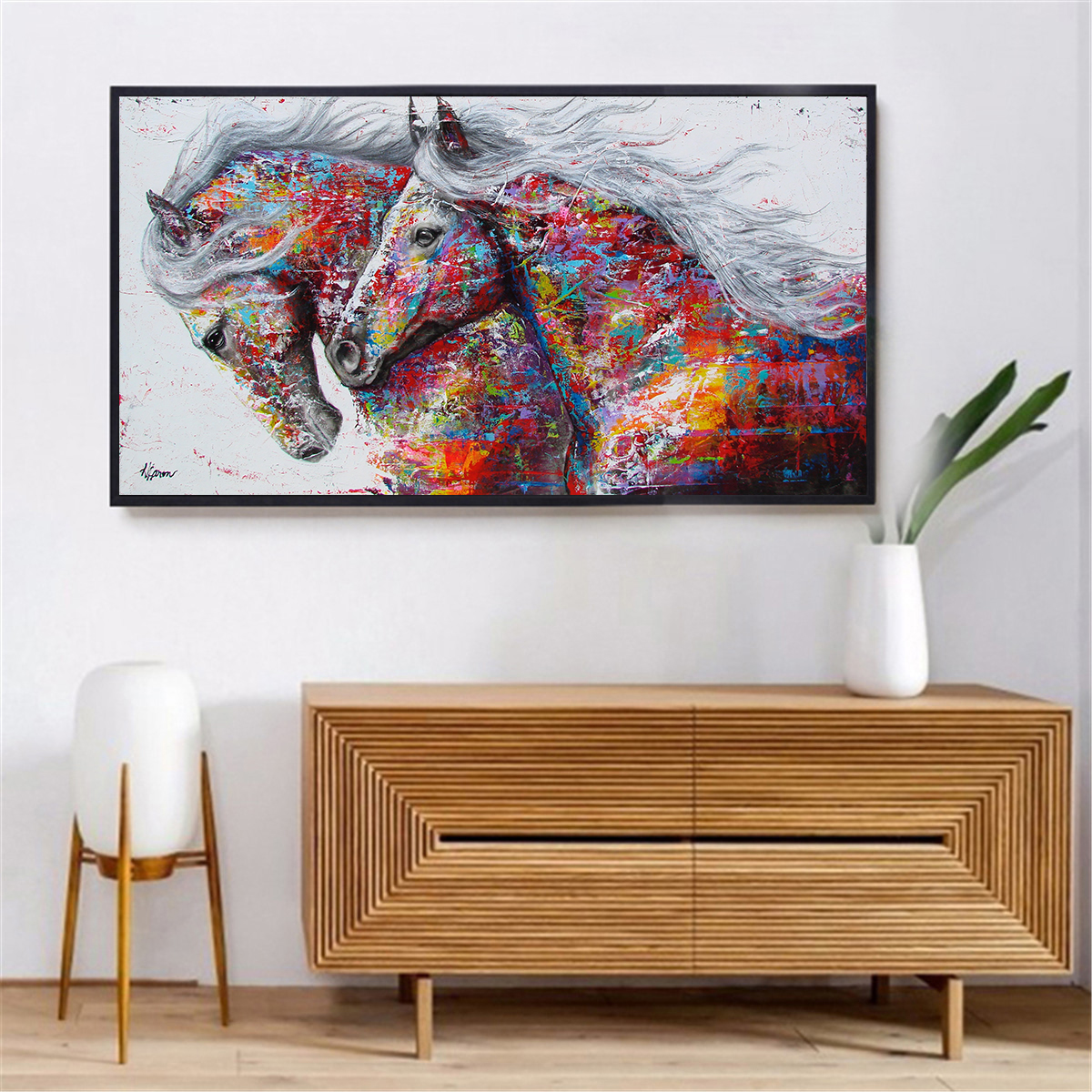 Big Size Canvas Painting Two Horse Running Wall Pictures Vintage Posters Prints Bar - 2