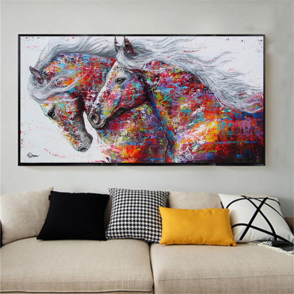 Big Size Canvas Painting Two Horse Running Wall Pictures Vintage Posters Prints Bar - 3