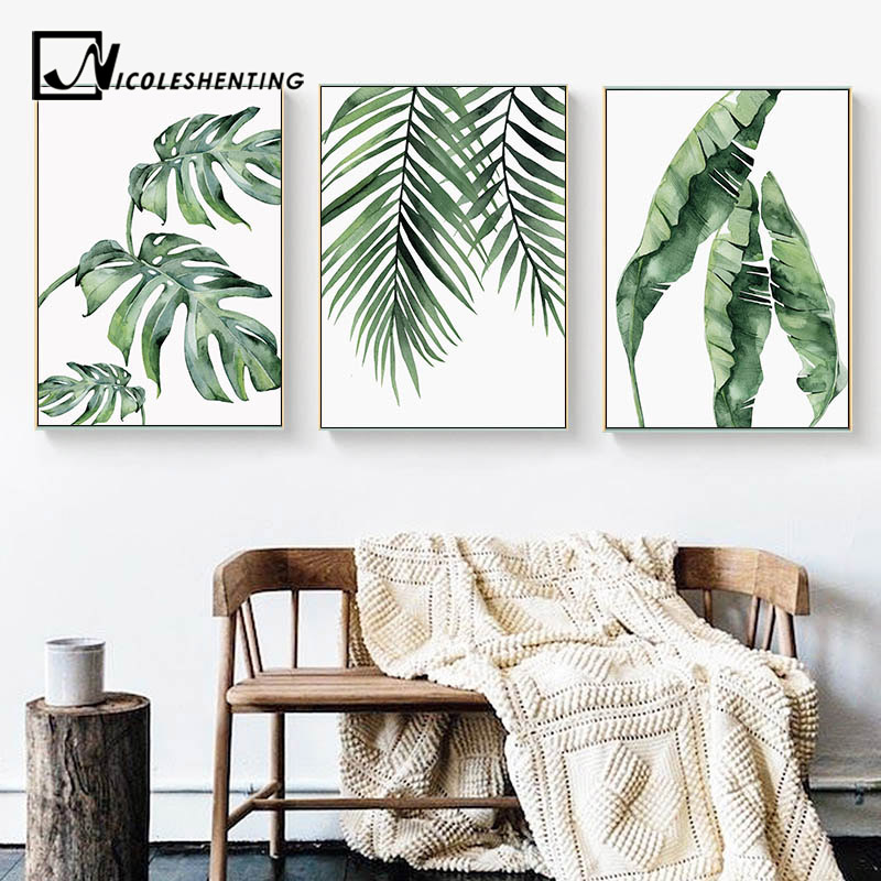 Watercolor Leaves Wall Art Canvas Painting Green Style Plant Nordic Posters Prints Decorative Picture Modern Home - 2