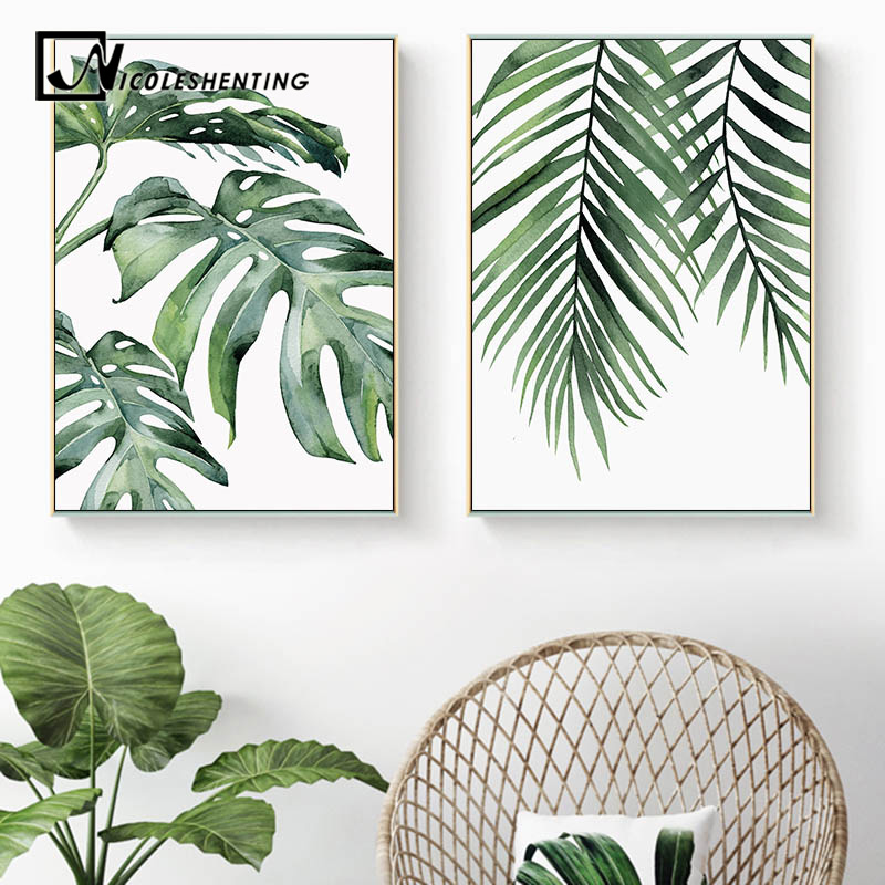 Watercolor Leaves Wall Art Canvas Painting Green Style Plant Nordic Posters Prints Decorative Picture Modern Home - 3