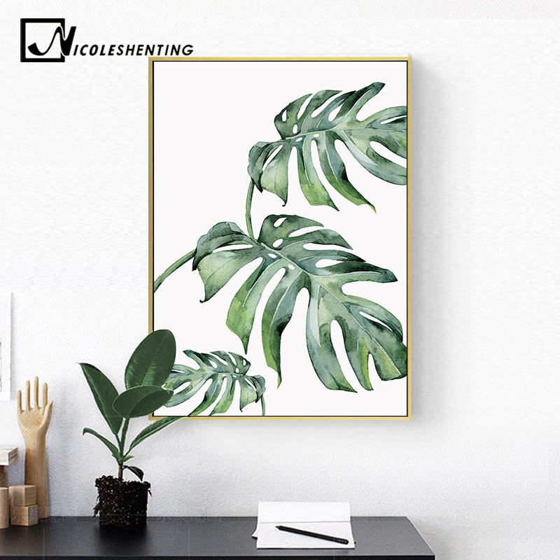 Watercolor Leaves Wall Art Canvas Painting Green Style Plant Nordic Posters Prints Decorative Picture Modern Home - 4