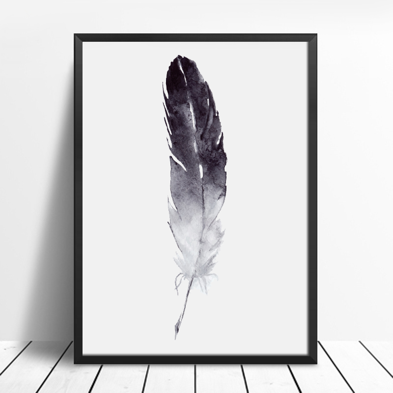Watercolor Black Feather Canvas Art Print Poster Wall Pictures Home Dandelion Giclee Minimalist - 3