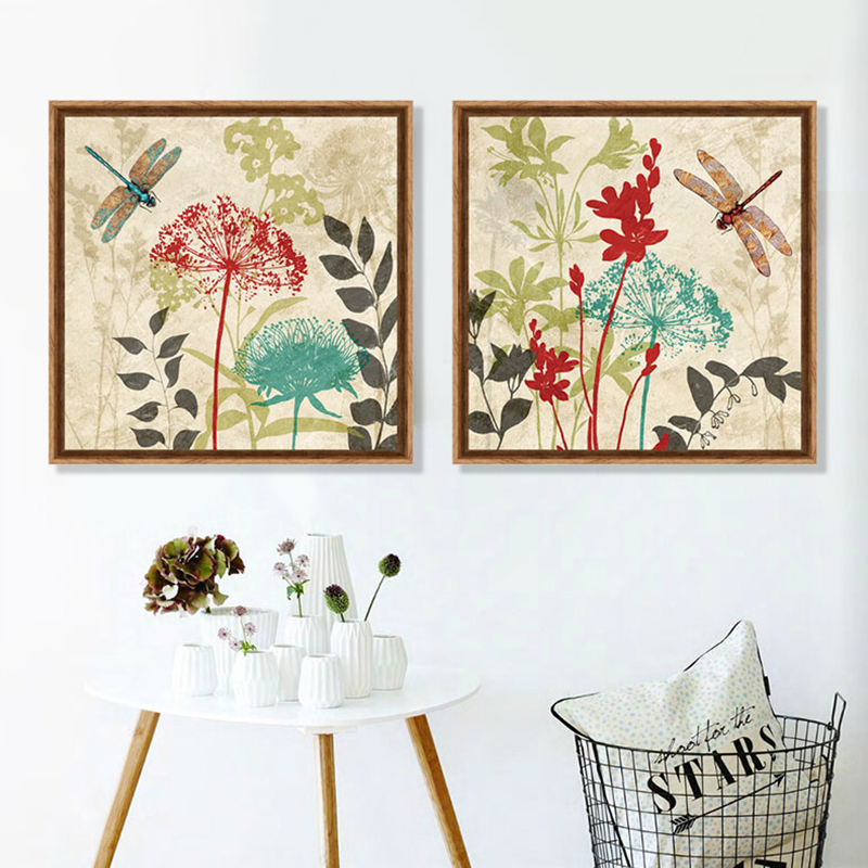 Bana Flowers Dragonflies Vintage Floral Prints Canvas Pictures Bedroom Home Decorative Wall Art Schilderij - 2