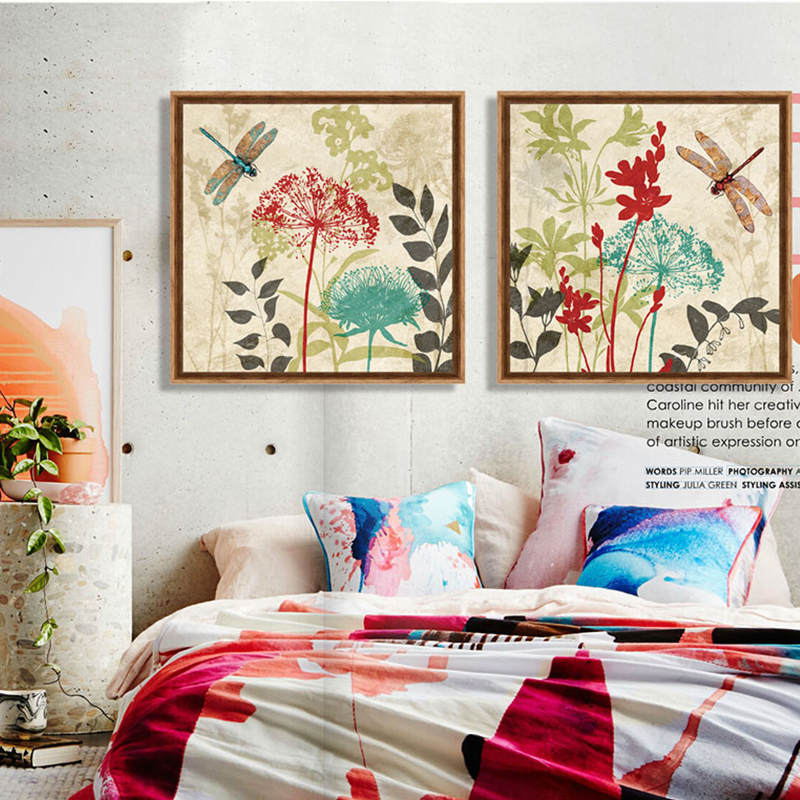 Bana Flowers Dragonflies Vintage Floral Prints Canvas Pictures Bedroom Home Decorative Wall Art Schilderij - 3