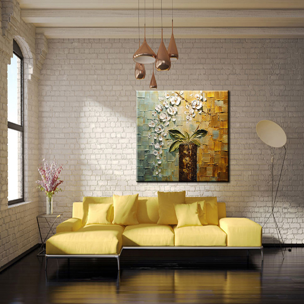 Hand-painted Modern Home Room Hall Wall Art Picture White Orchid Flower Thick Colors Palette Oil Painting On Canvas - 4
