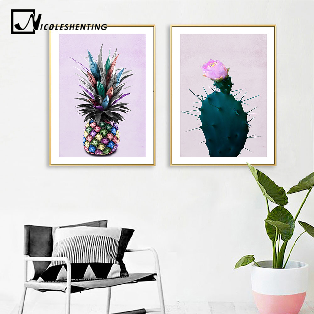 Pineapple Cactus Poster Colorful Plants Canvas Print Minimalist Wall Art Abstract Painting Decorative Picture Nordic - 2