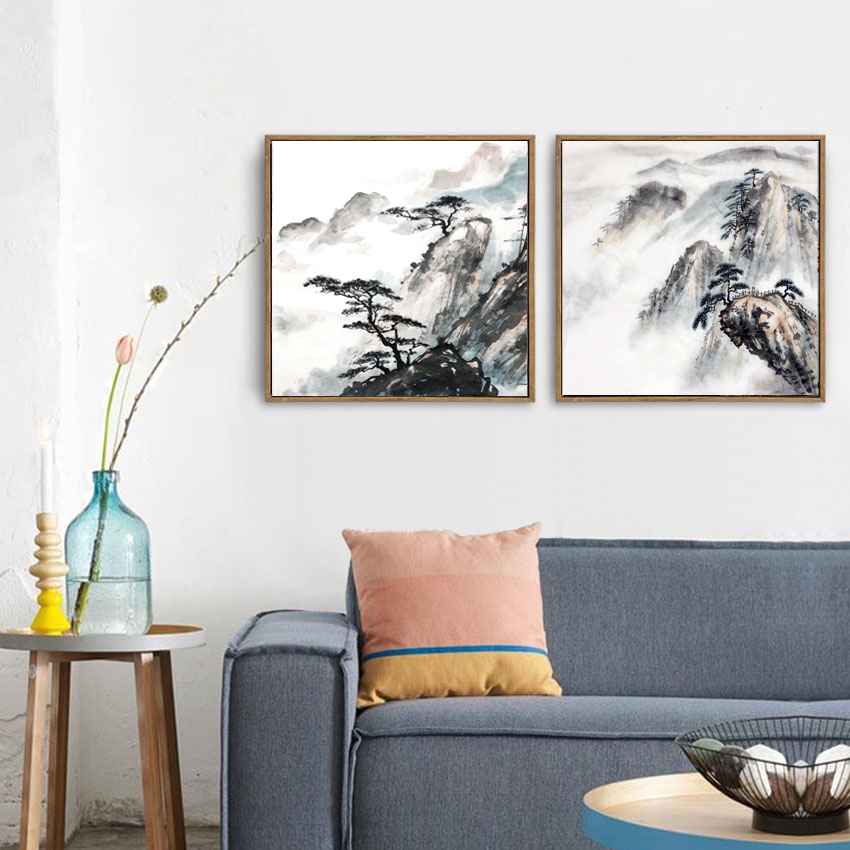 Vintage Chinese Landscape Paintings Ink Painting Style Canvas Art Print Home On Wall - 4
