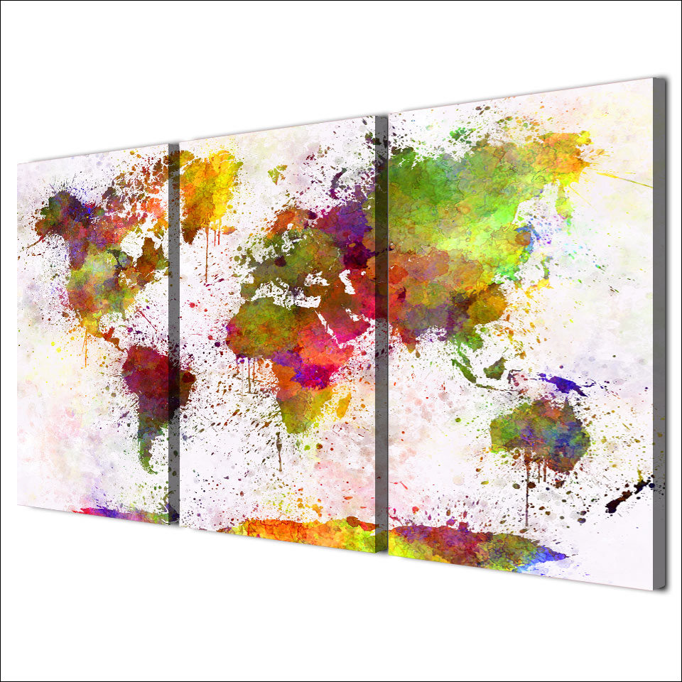 Home Frame Hd Printed Living Room Abstract Pictures 3 Piece Color World Map Painting Wall Art Canvas Modular Poster - 2