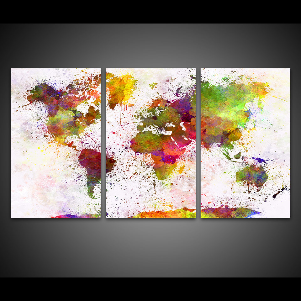 Home Frame Hd Printed Living Room Abstract Pictures 3 Piece Color World Map Painting Wall Art Canvas Modular Poster - 3
