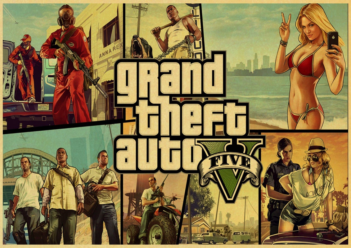 Pc Game Gta5 Grand Theft Auto V Vintage Paper Poster Wall Painting Home 42x30 Cm 30x21 - 2