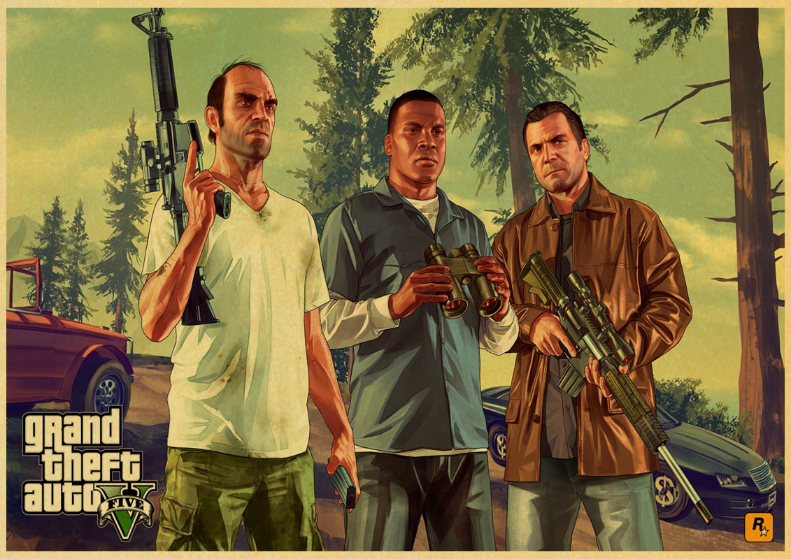 Pc Game Gta5 Grand Theft Auto V Vintage Paper Poster Wall Painting Home 42x30 Cm 30x21 - 3