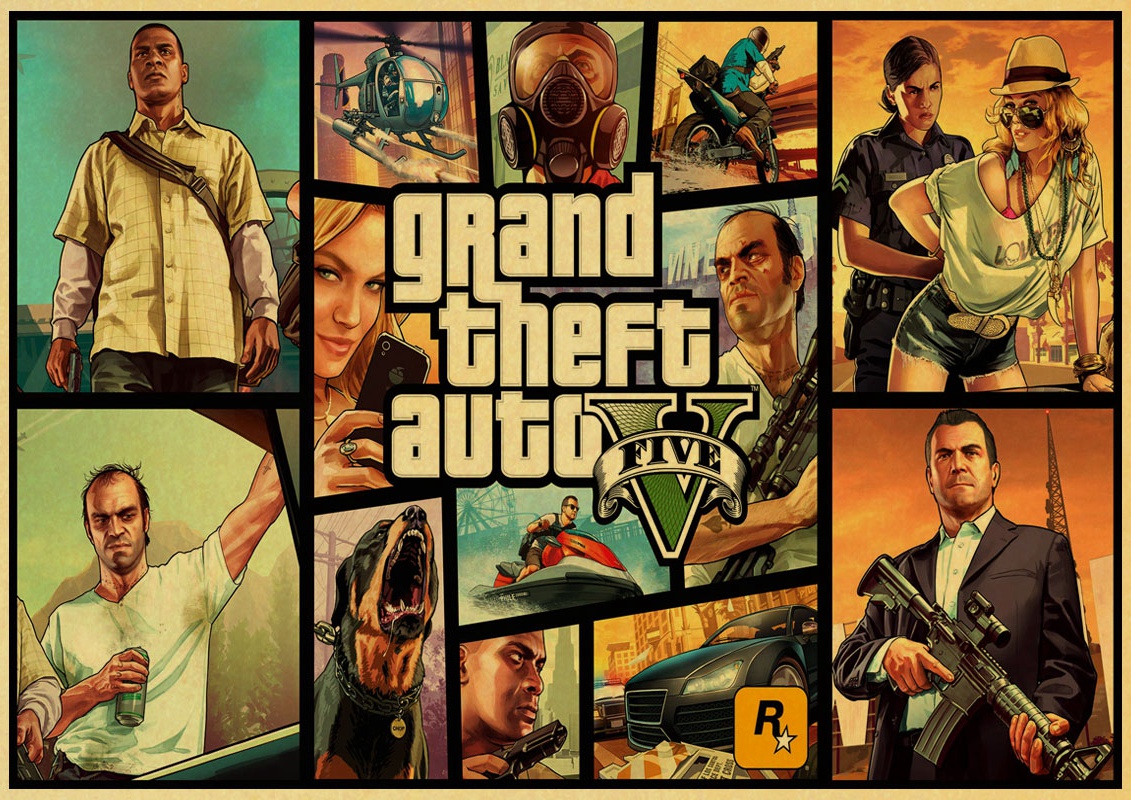 Pc Game Gta5 Grand Theft Auto V Vintage Paper Poster Wall Painting Home 42x30 Cm 30x21 - 6