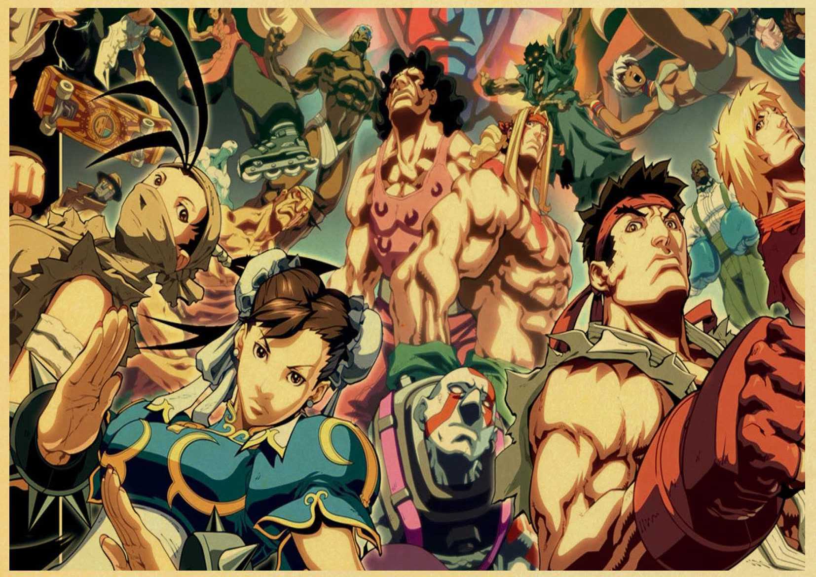 Japanese Fighting Game Street Fighter Ryu Ken Chun Li Vintage Paper Poster Wall Painting Home 42x30cm 30x21cm - 4