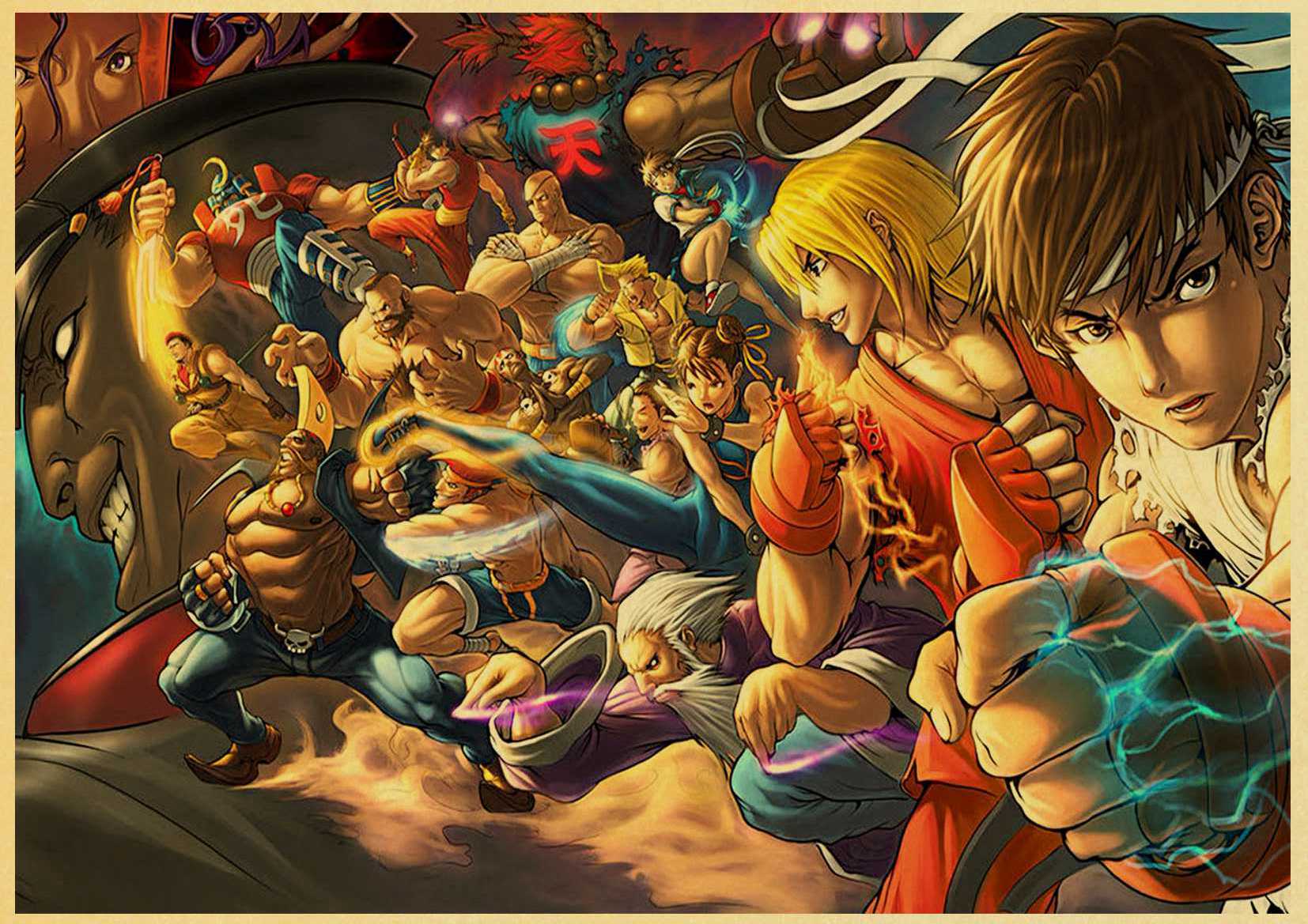 Japanese Fighting Game Street Fighter Ryu Ken Chun Li Vintage Paper Poster Wall Painting Home 42x30cm 30x21cm - 5