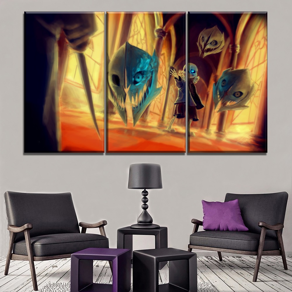 Canvas Wall Art Game Poster Framework Modern Hd Print Type 4 Piece Undertale Sans Modular Painting Living Room - 3