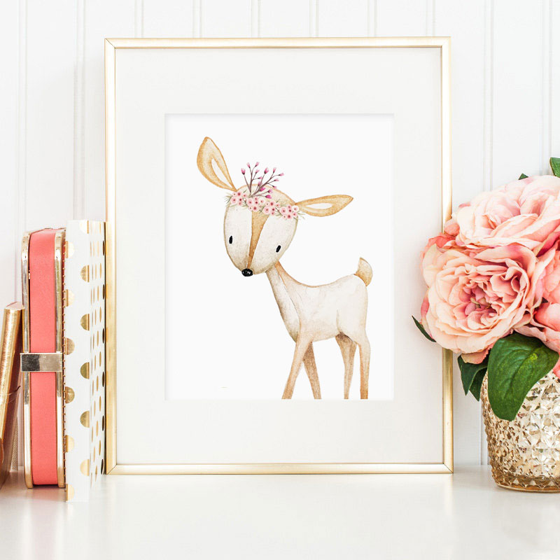 Woodland Deer Nursery Watercolor Prints Little Girl's Room Animal Wall Art Painting Home Picture No Frame L138 - 2