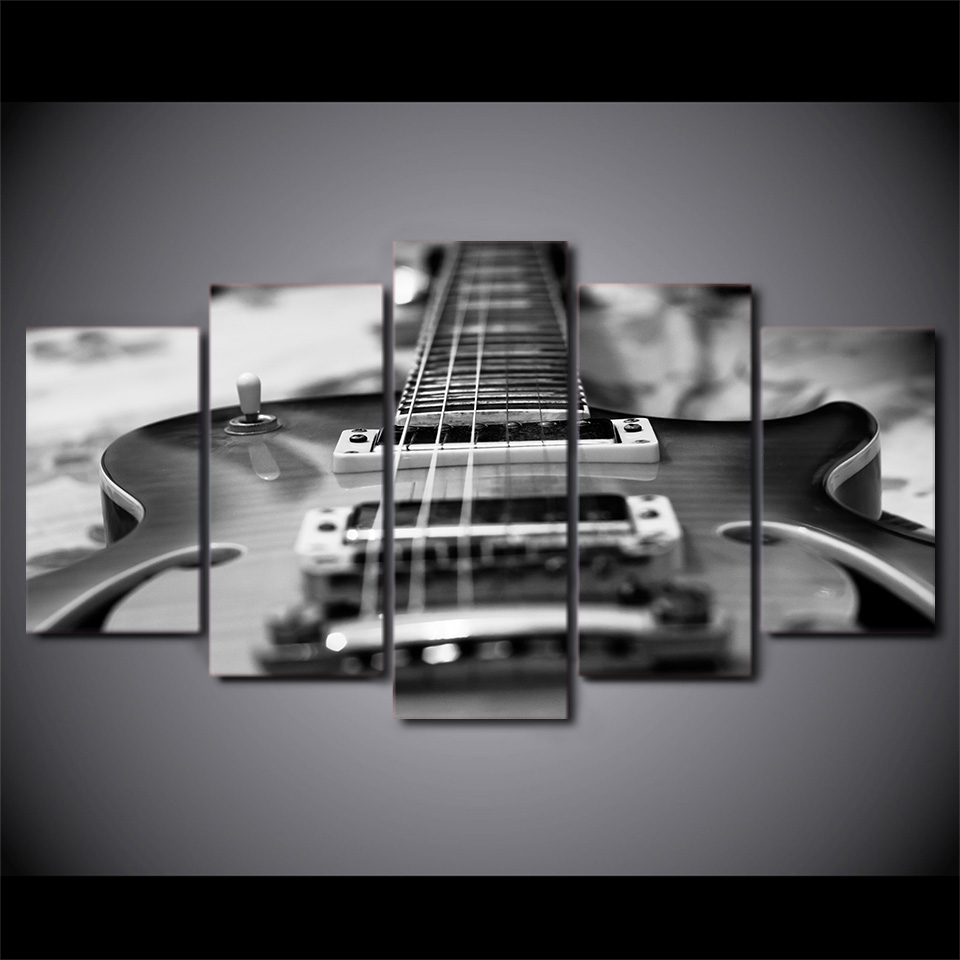 5 Panel Guitar Vintage Black White Modular Picture Wall Artwork Home - 2