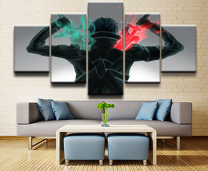 Kirito Warrior 5piece Canvas Wall Art Swordthemed Home Decor Prints With Painting Framework - 4