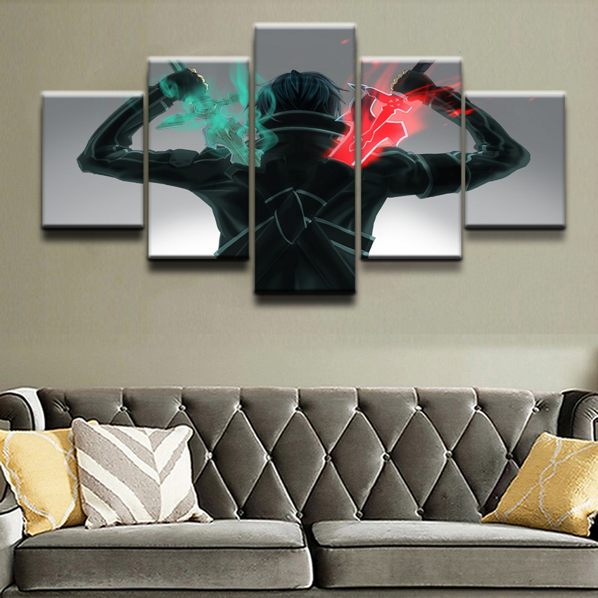 Kirito Warrior 5piece Canvas Wall Art Swordthemed Home Decor Prints With Painting Framework - 3