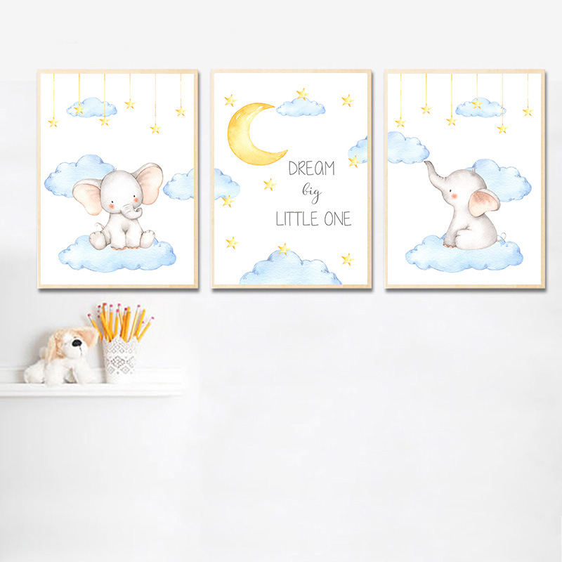 Watercolor Elephant Canvas Painting Baby Nursery Wall Art Poster Print Nordic Kids Decoration Picture Boy Children Bedroom - 2