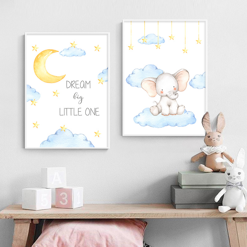 Watercolor Elephant Canvas Painting Baby Nursery Wall Art Poster Print Nordic Kids Decoration Picture Boy Children Bedroom - 3