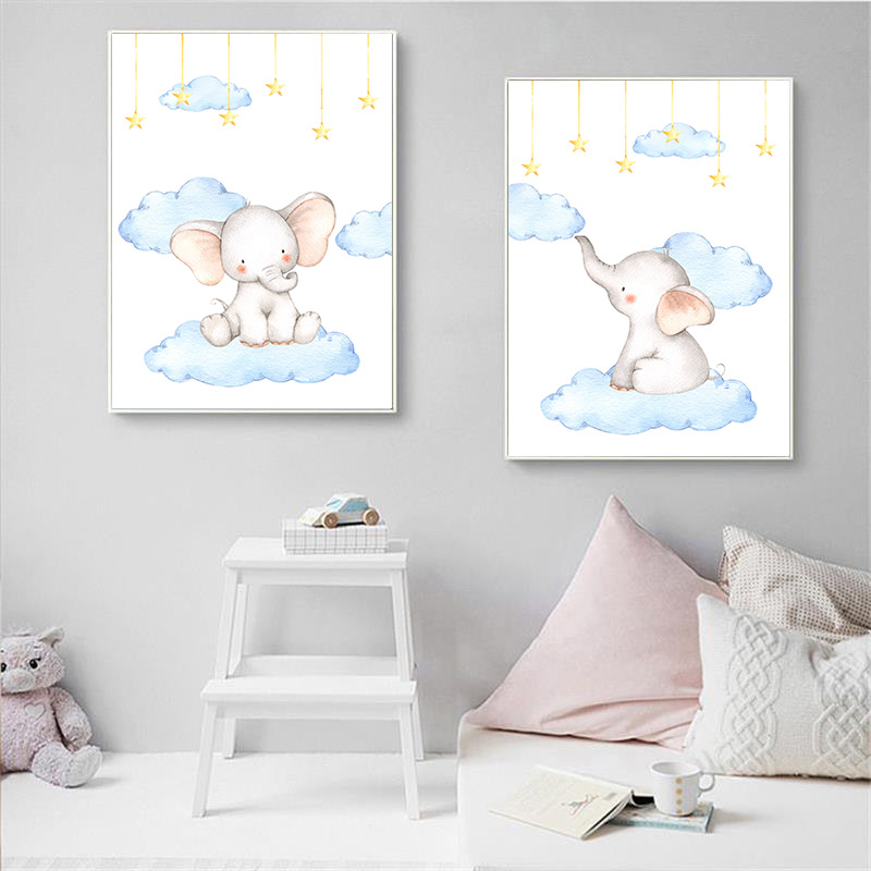 Watercolor Elephant Canvas Painting Baby Nursery Wall Art Poster Print Nordic Kids Decoration Picture Boy Children Bedroom - 4