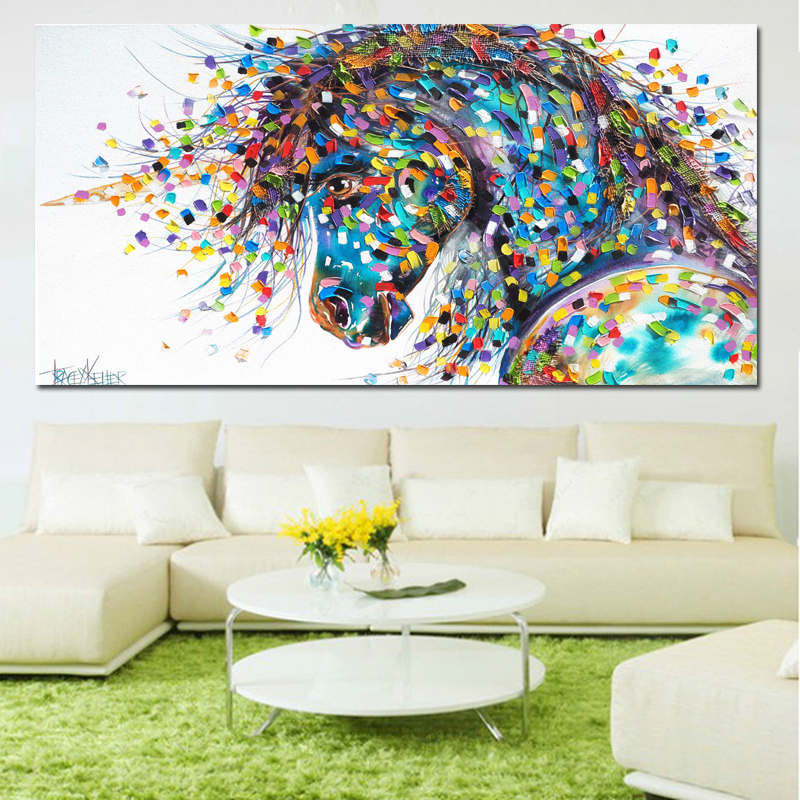 Reliabli Art Prints Posters Canvas Horse Painting Abstract Colorful Animal Pictures Living Room Decoration Unframed - 2
