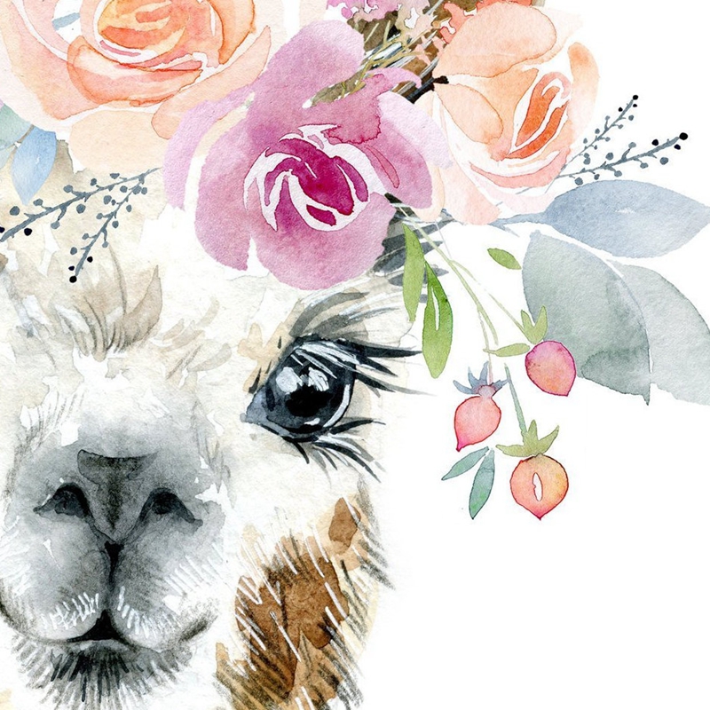 Llama Print Alpaca Wall Art Girl Nursery Decorative Floral Crown Animal Canvas Painting Watercolor Picture - 2