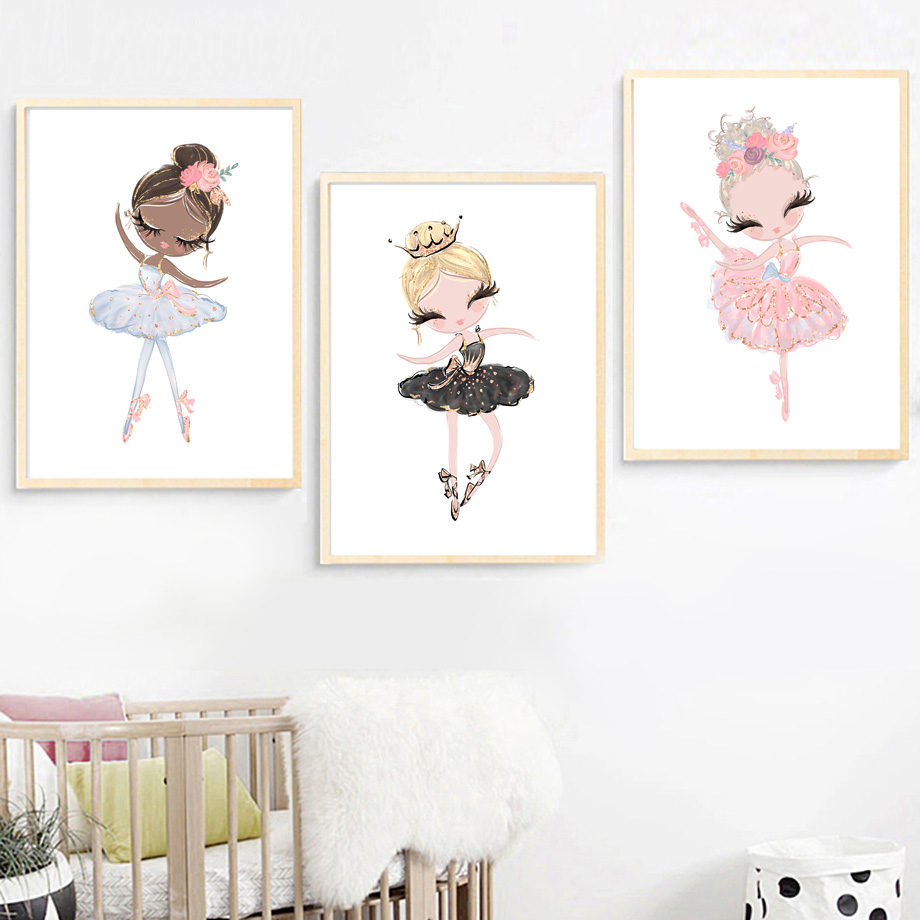 Watercolor Pink Unicorn Swan Girl Crown Flower Nordic Posters And Prints Wall Art Canvas Painting Pictures Kids Room - 2