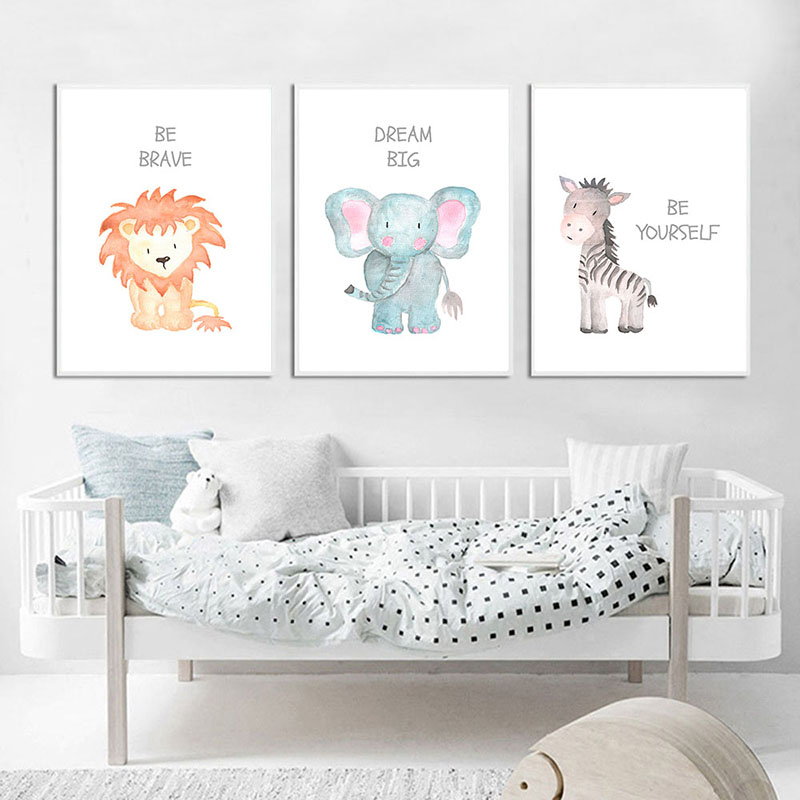 Watercolor Baby Animal Nursery Canvas Poster Wall Art Print Painting Nordic Kids Decoration Picture Children Bedroom - 2