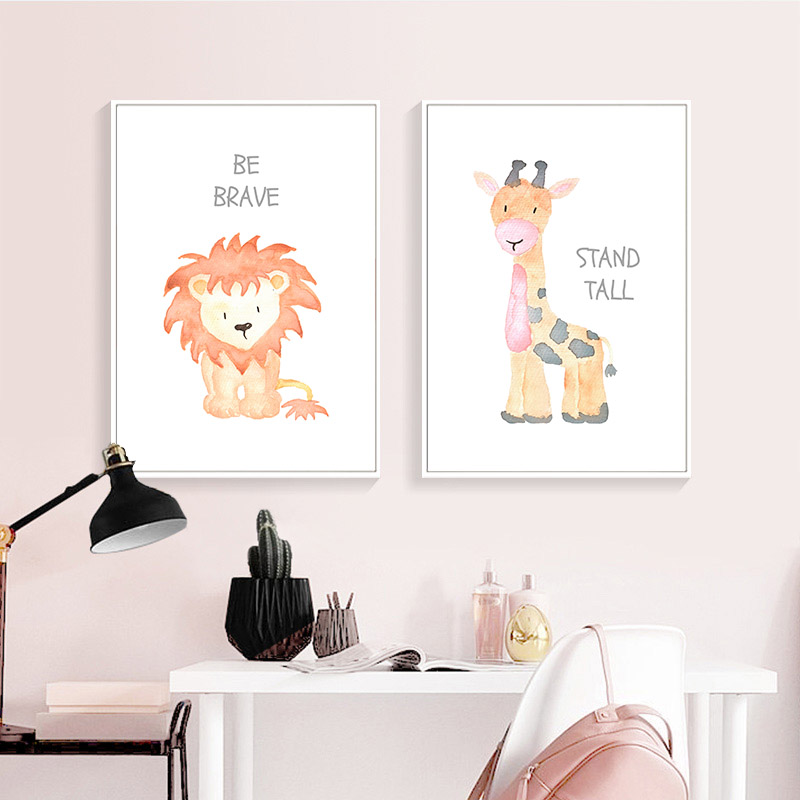 Watercolor Baby Animal Nursery Canvas Poster Wall Art Print Painting Nordic Kids Decoration Picture Children Bedroom - 3