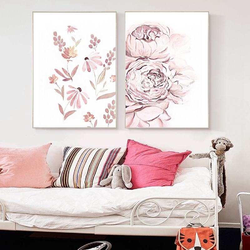 Watercolor Pink Unicorn Deer Rabbit Swan Canvas Art Prints Girls Room Nordic Cartoon Animals Painting Wall Pictures - 5