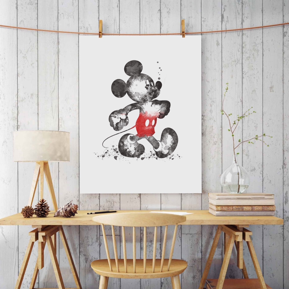 Mickey Mouse Art Paper Watercolor Painting Nursery Wall Hanging Poster Print - 2