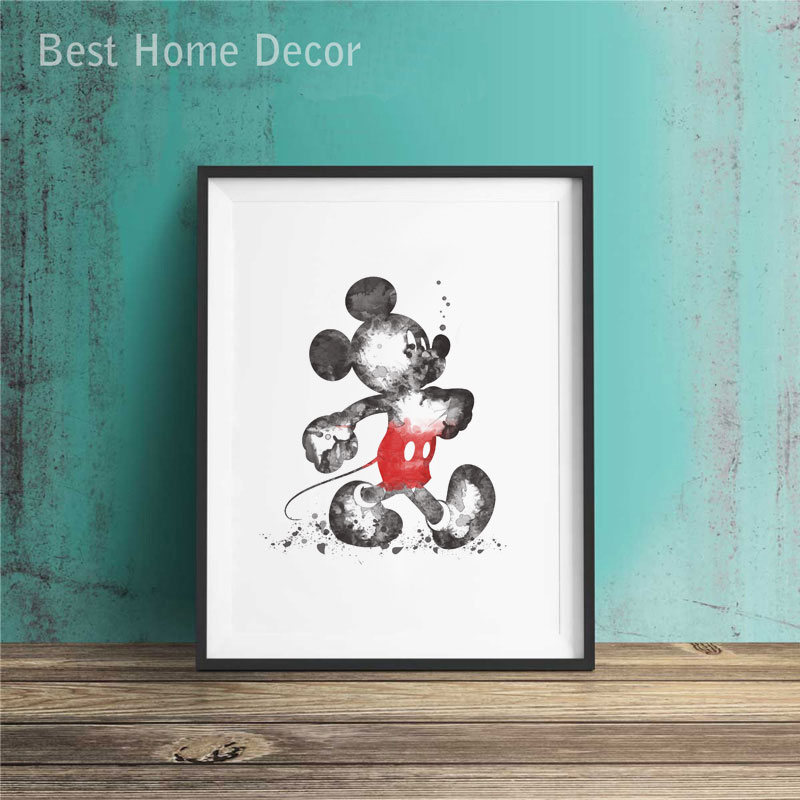 Mickey Mouse Art Paper Watercolor Painting Nursery Wall Hanging Poster Print - 3