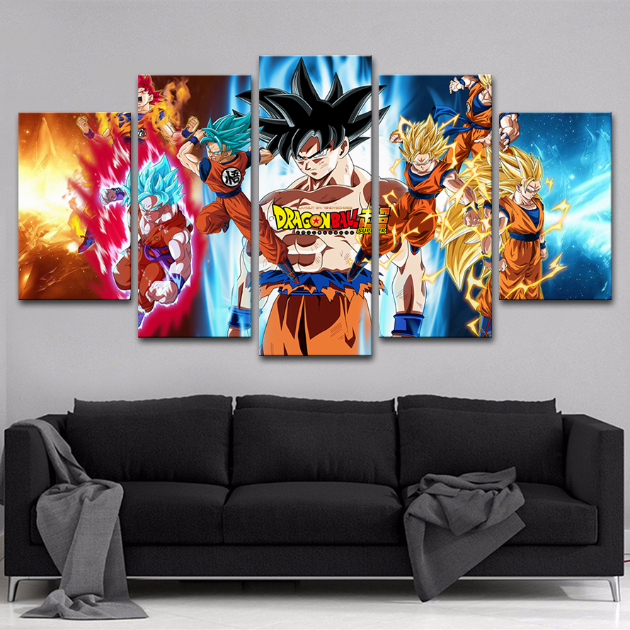 Canvas Paintings Home Frame 5 Pieces Dragon Ball Goku Poster Hd Prints Vintage Pictures Modular Living Room Wall Art - 5