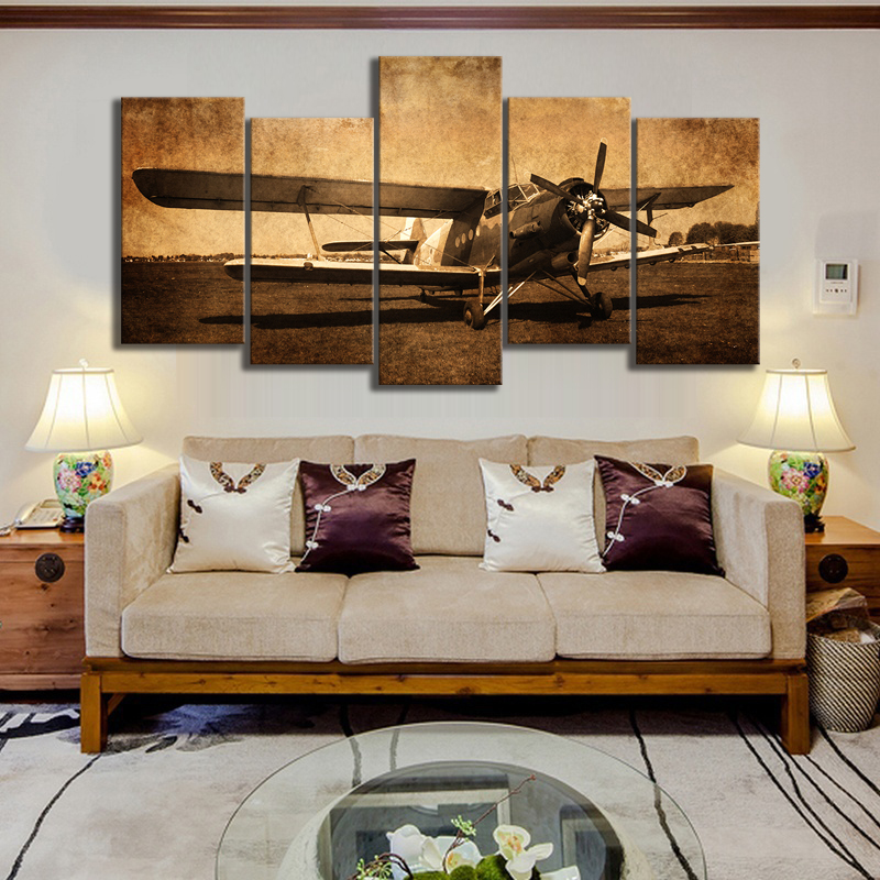 5 Piece Canvas Prints Vintage Aircraft Art Old Plane Picture Wall Paintings Retro Military Aviation Airplane - 4