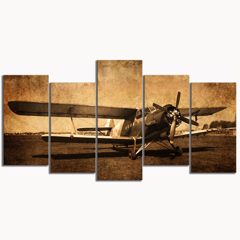 5 Piece Canvas Prints Vintage Aircraft Art Old Plane Picture Wall Paintings Retro Military Aviation Airplane - 2