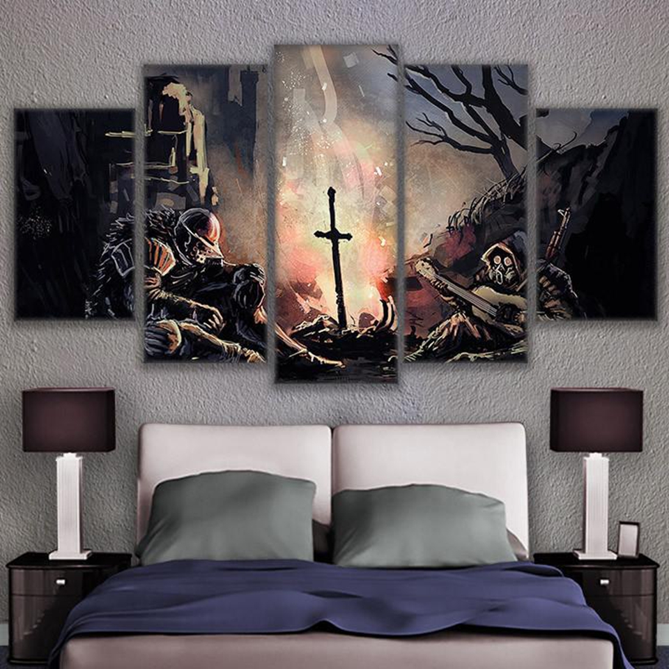 Dark Souls Game Inspired Abstract Wall Art Modern 5piece Canvas Painting Set For Home Decor - 1