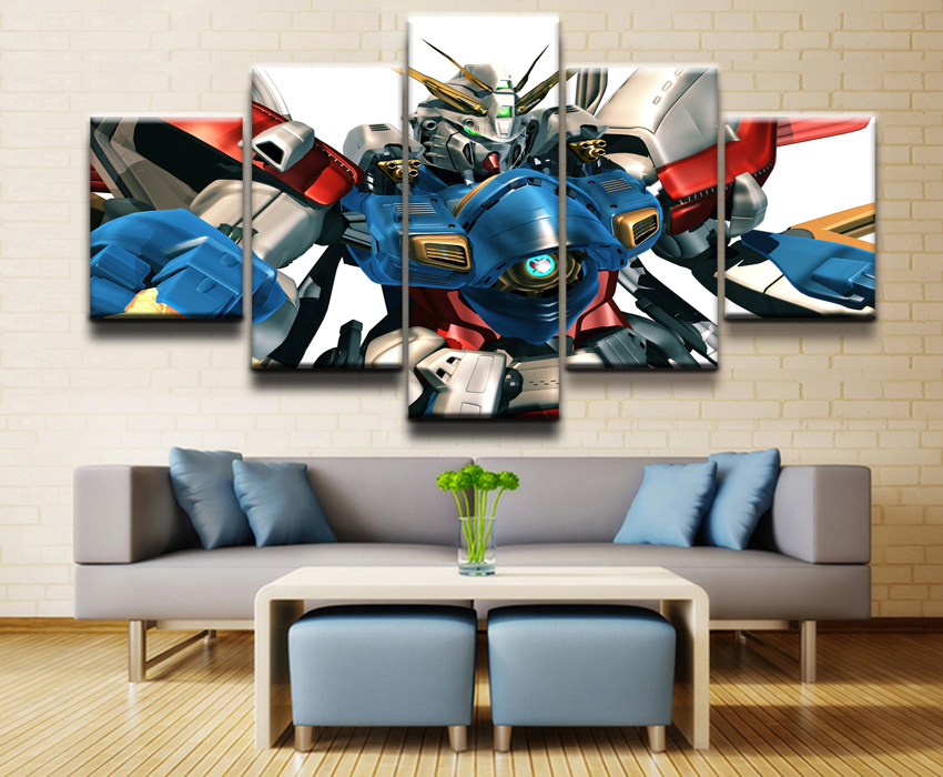 5piece Modern Animation Gundam Canvas Art Print Wall Decor Poster Framework For Home Living Room - 3