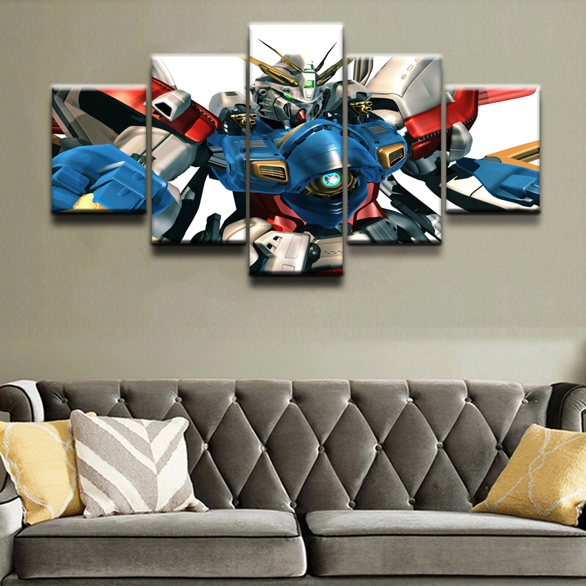 5piece Modern Animation Gundam Canvas Art Print Wall Decor Poster Framework For Home Living Room - 2